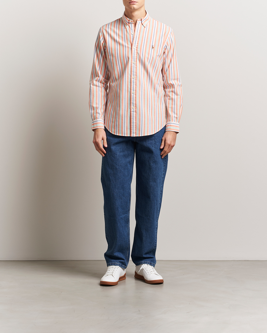 Herre | Skjorter | Polo Ralph Lauren | Custom Fit Striped Oxford Shirt Orange/White