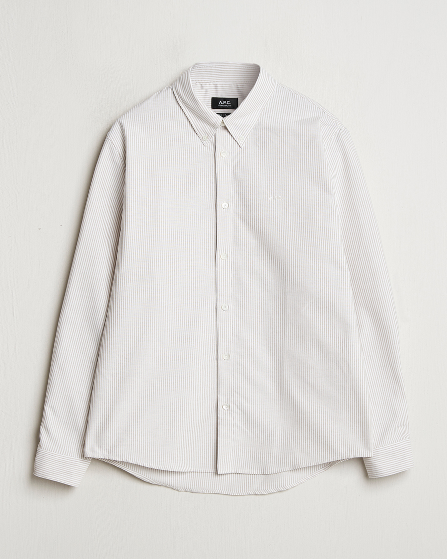 Herre | Skjorter | A.P.C. | Greg Striped Oxford Shirt Beige/White