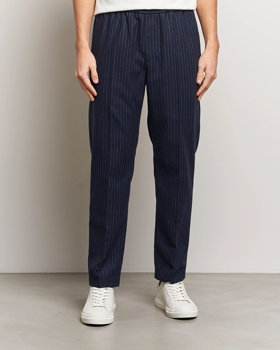 Herre | Bukser | A.P.C. | Wool Pinstriped Drawstring Trousers Dark Navy