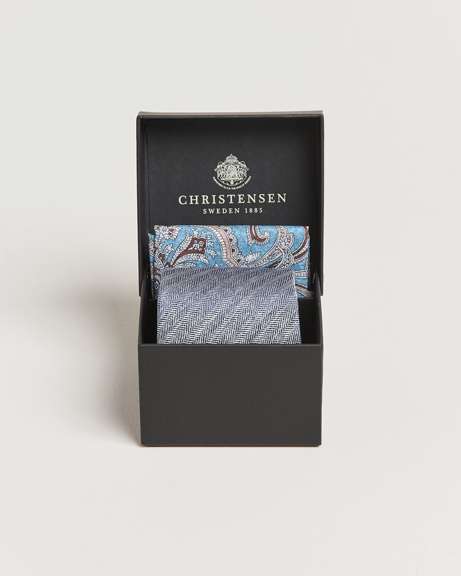 Herre | Slips | Amanda Christensen | Box Set Printed Silk 8cm Tie With Pocket Square Navy