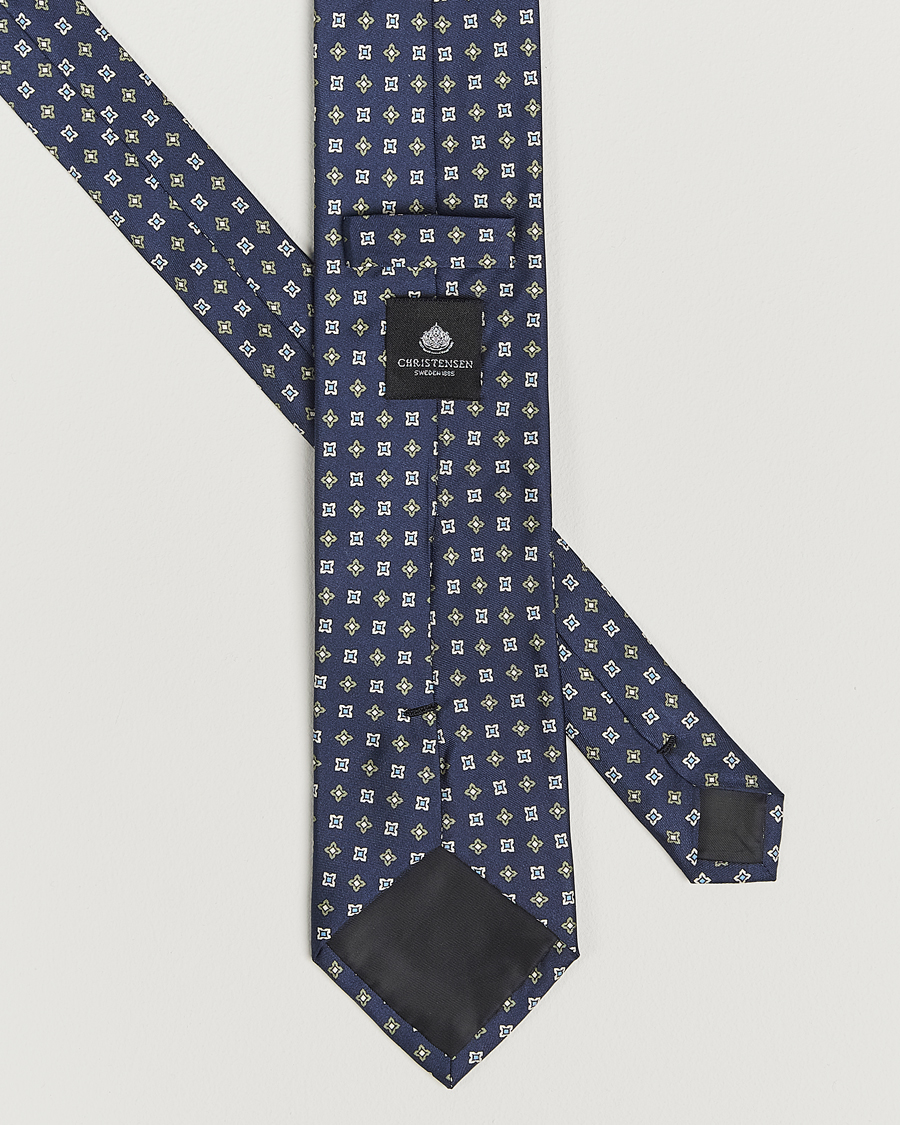Herre | Slips | Amanda Christensen | Box Set Printed Silk 8cm Tie With Pocket Square Navy