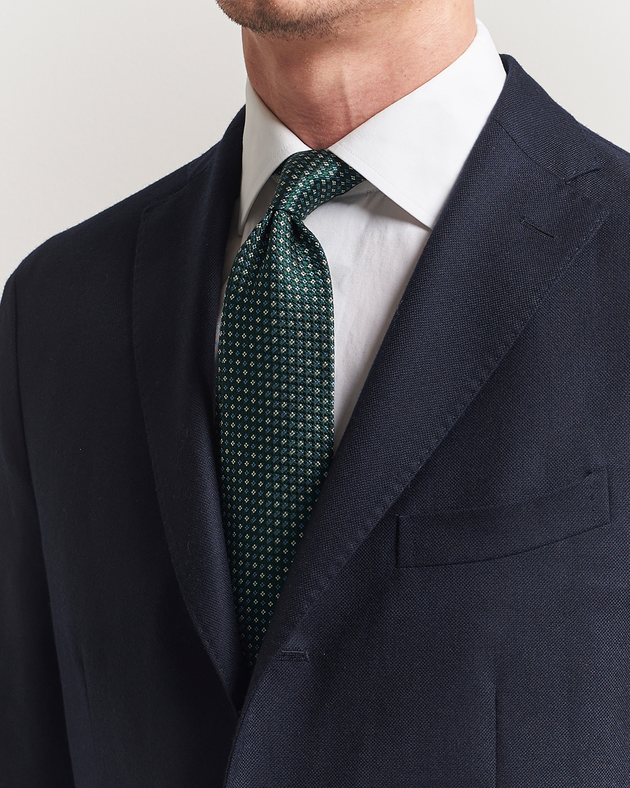 Herre | Amanda Christensen Silk Printed Flower 8cm Tie Green | Amanda Christensen | Silk Printed Flower 8cm Tie Green