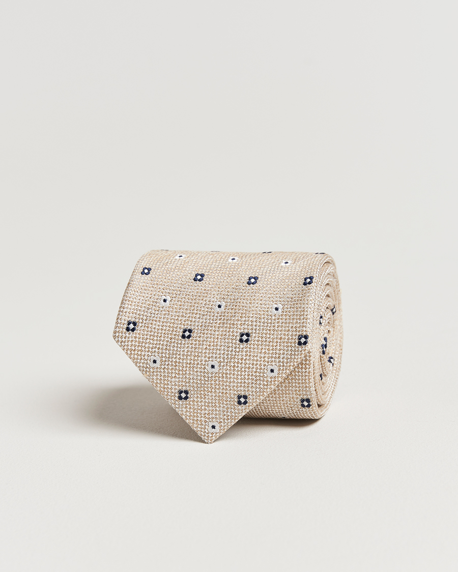 Herre | Slips | Amanda Christensen | Silk/Linen Printed Flower 8cm Tie Sand