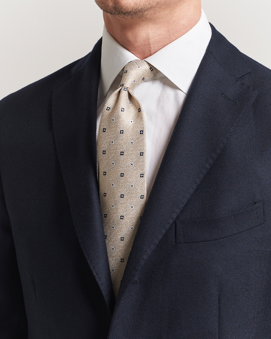Herre | Slips | Amanda Christensen | Silk/Linen Printed Flower 8cm Tie Sand