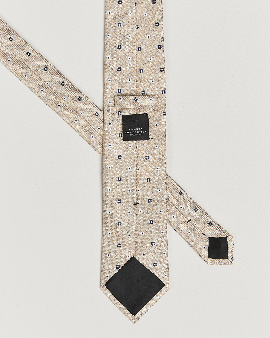 Herre | Slips | Amanda Christensen | Silk/Linen Printed Flower 8cm Tie Sand
