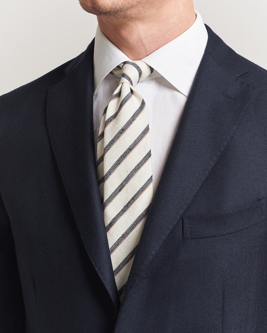 Herre | Slips | Amanda Christensen | Silk Shantung Striped 8cm Tie Cream