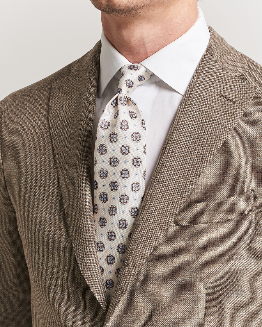 Herre | Slips | Amanda Christensen | Silk Oxford Printed Flower 8cm Tie Cream