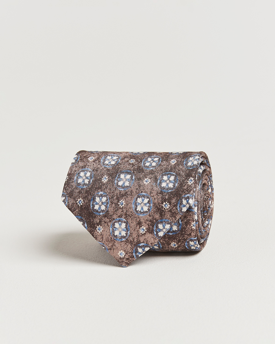 Herre | Slips | Amanda Christensen | Silk Oxford Printed Flower 8cm Tie Brown