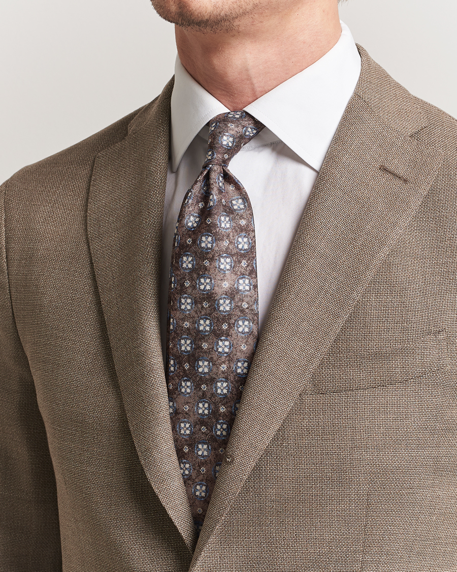 Herre | Slips | Amanda Christensen | Silk Oxford Printed Flower 8cm Tie Brown