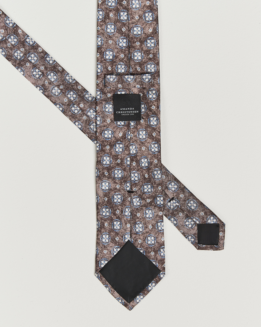 Herre | Slips | Amanda Christensen | Silk Oxford Printed Flower 8cm Tie Brown