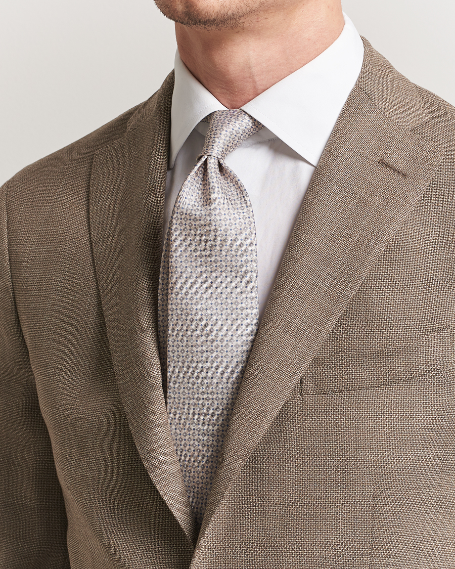 Herre | Slips | Amanda Christensen | Silk Oxford Printed Micro Flower 8cm Tie Beige