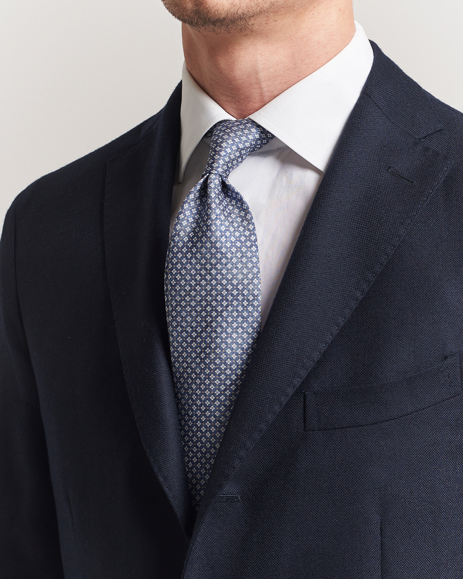 Herre | Slips | Amanda Christensen | Silk Oxford Printed Micro Flower 8cm Tie Navy