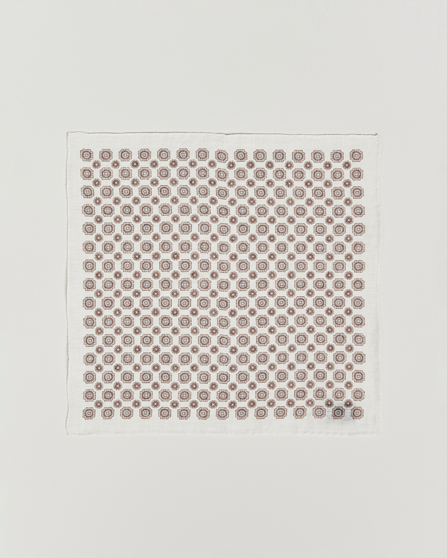 Herre | Lommetørklær | Amanda Christensen | Linen Printed Medallion Pocket Square Cream