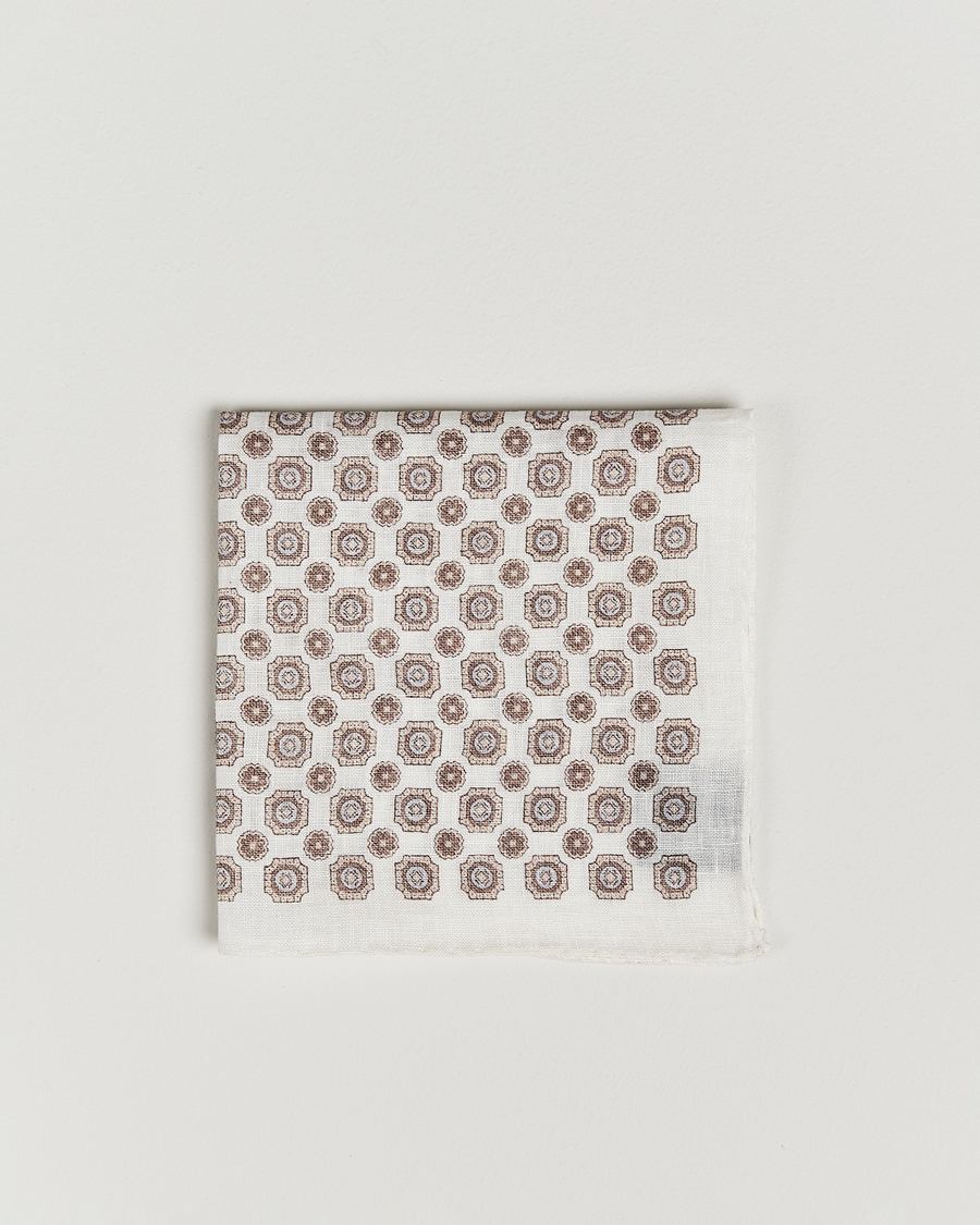 Herre | Lommetørklær | Amanda Christensen | Linen Printed Medallion Pocket Square Cream
