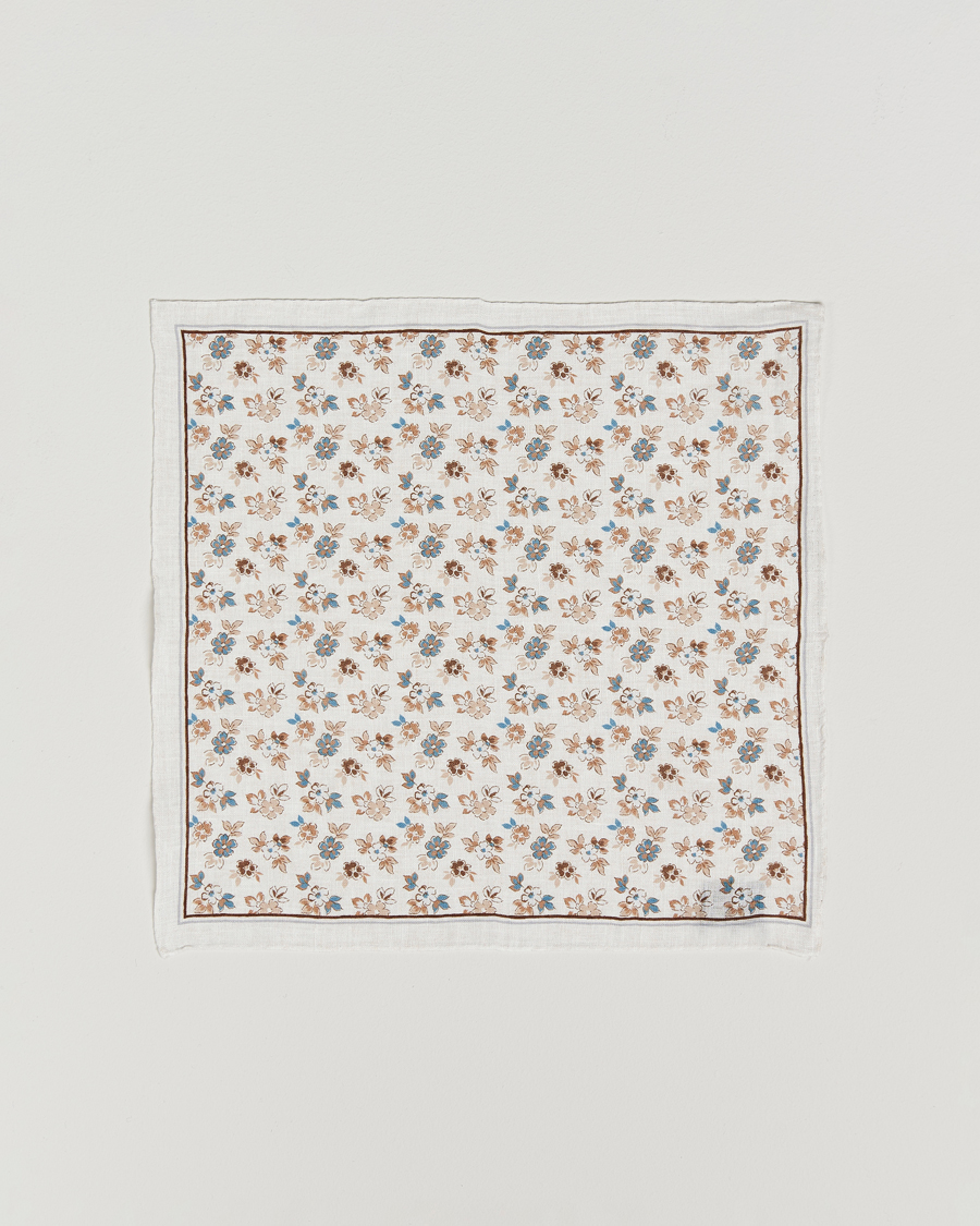 Herre | Lommetørklær | Amanda Christensen | Linen Printed Flower Pocket Square Cream