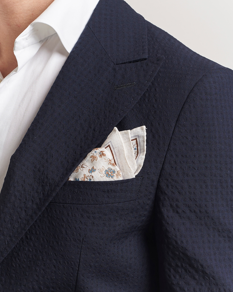 Herre | Lommetørklær | Amanda Christensen | Linen Printed Flower Pocket Square Cream