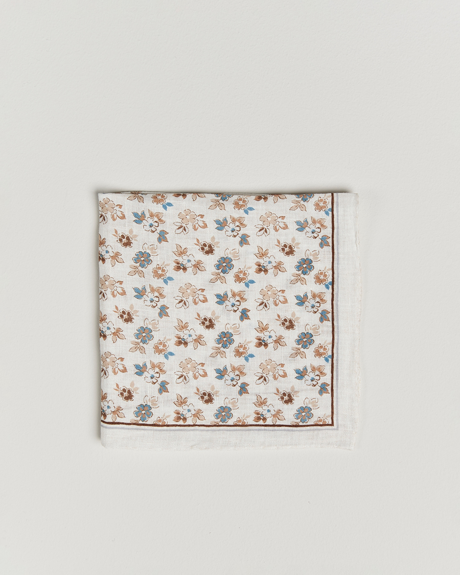Herre | Lommetørklær | Amanda Christensen | Linen Printed Flower Pocket Square Cream
