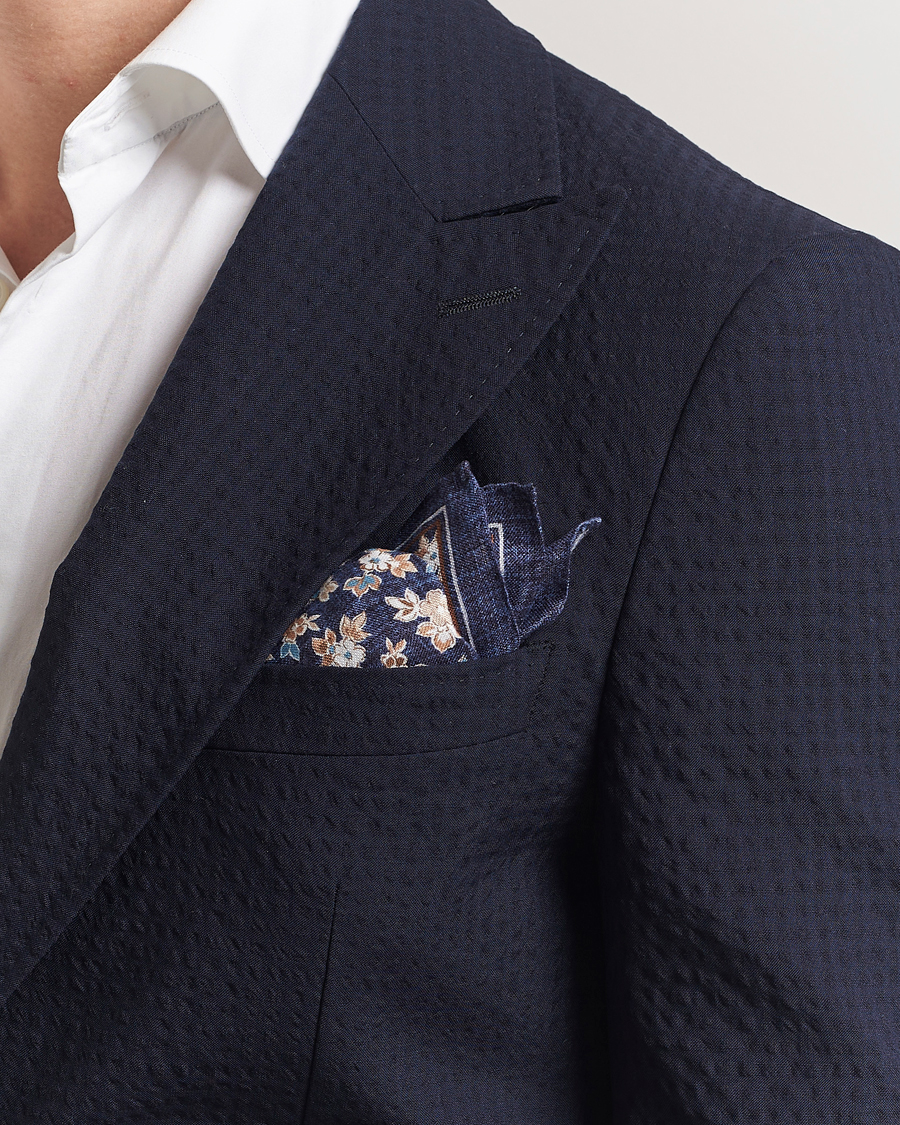 Herre | Lommetørklær | Amanda Christensen | Linen Printed Flower Pocket Square Navy