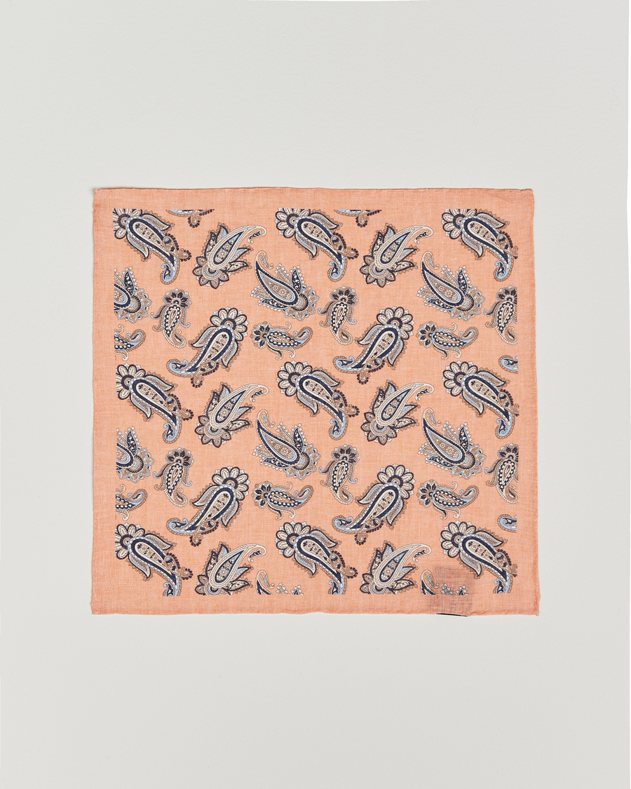 Herre | Lommetørklær | Amanda Christensen | Linen Printed Large Paisley Pocket Square Orange