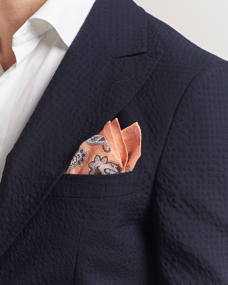 Herre | Lommetørklær | Amanda Christensen | Linen Printed Large Paisley Pocket Square Orange