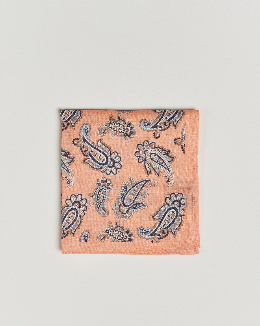Herre | Lommetørklær | Amanda Christensen | Linen Printed Large Paisley Pocket Square Orange