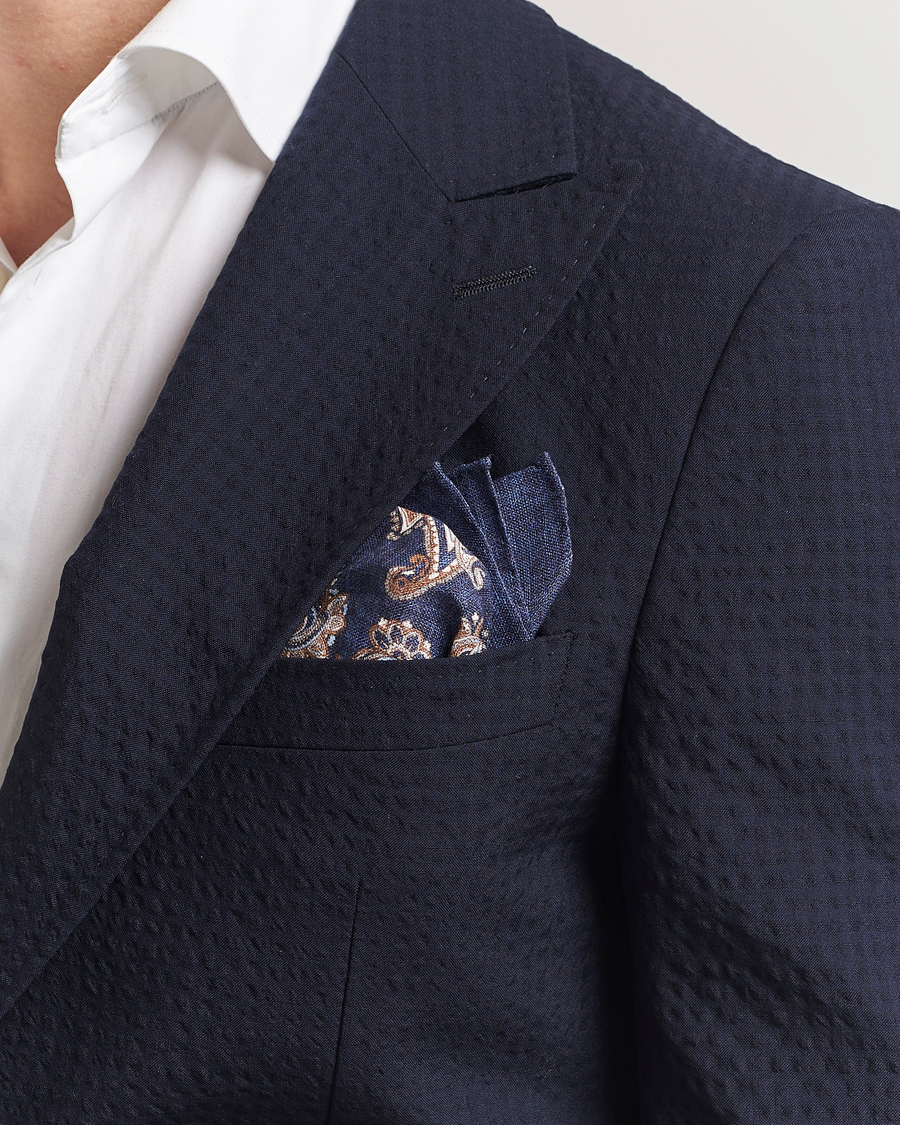 Herre | Lommetørklær | Amanda Christensen | Linen Printed Large Paisley Pocket Square Navy