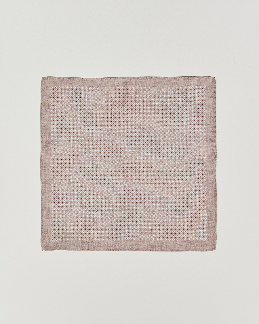 Herre | Lommetørklær | Amanda Christensen | Silk Twill Printed Flower Pocket Square Sand