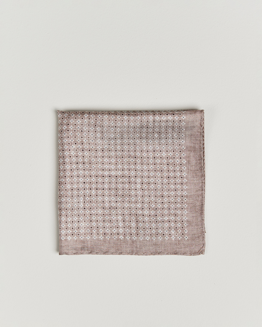 Herre | Lommetørklær | Amanda Christensen | Silk Twill Printed Flower Pocket Square Sand