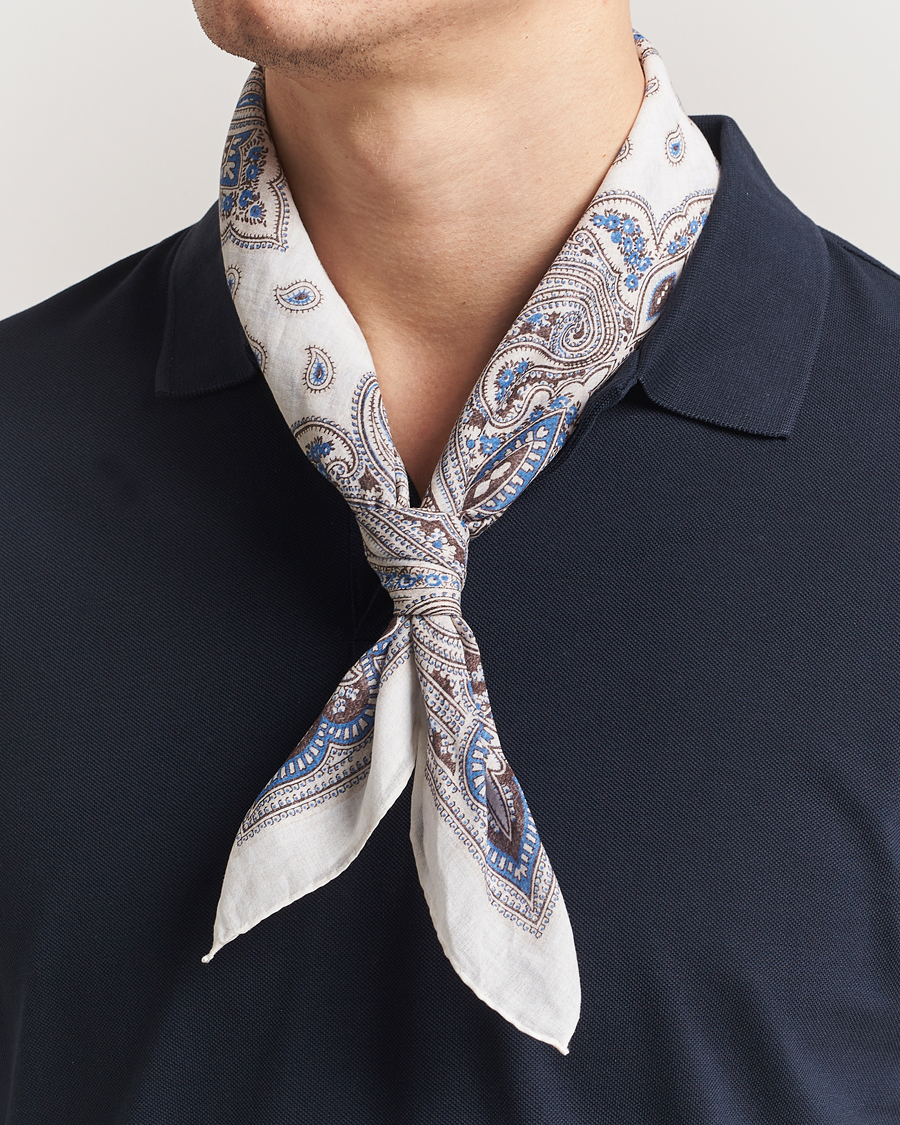 Herre | Scarves | Amanda Christensen | Cotton Voilé Printed Paisley Bandana Cream
