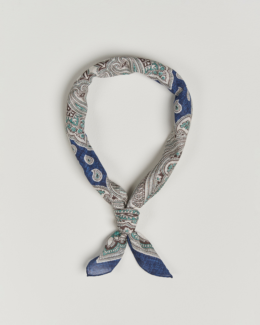 Herre | Scarves | Amanda Christensen | Cotton Voilé Printed Paisley Bandana Navy