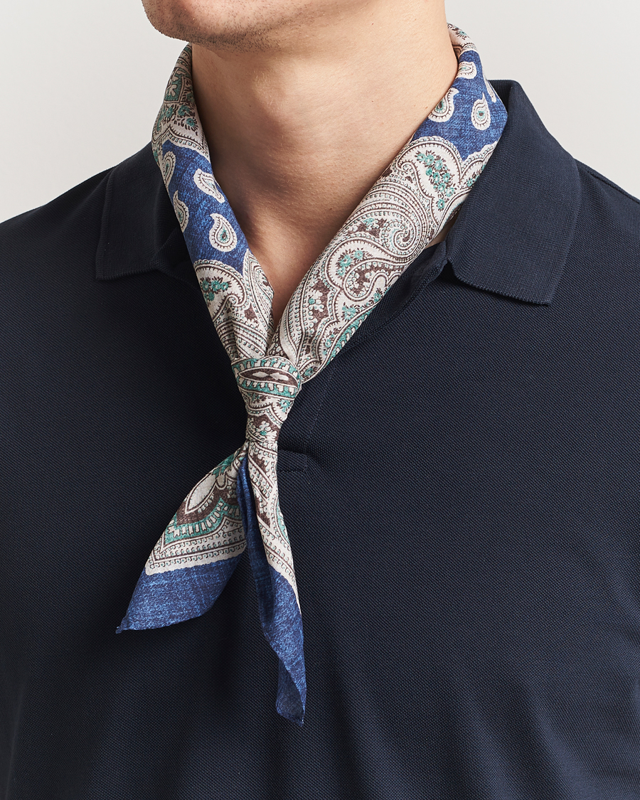 Herre | Scarves | Amanda Christensen | Cotton Voilé Printed Paisley Bandana Navy