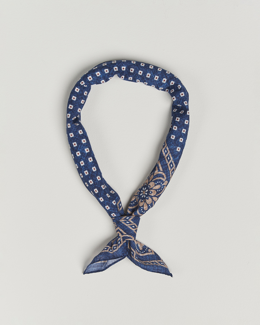 Herre | Scarves | Amanda Christensen | Cotton Voilé Printed Flower Bandana Navy