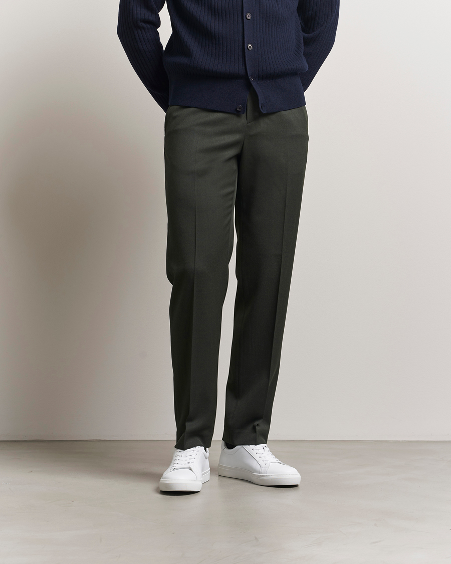 Herre | Bukser | Filippa K | Tailored Twill Drawstring Trousers Green Melange
