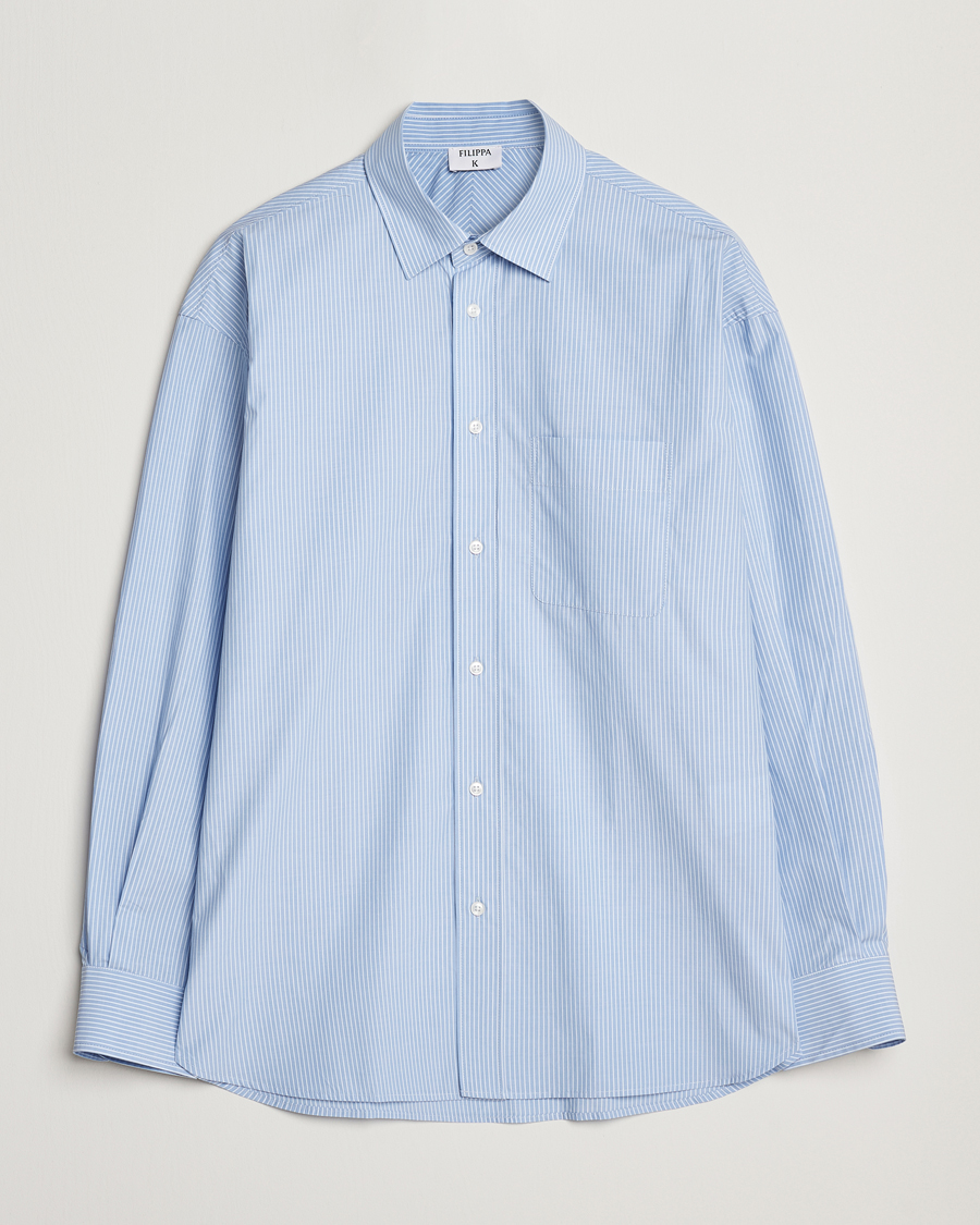 Herre | Skjorter | Filippa K | Striped Cotton Poplin Shirt Light Blue/White