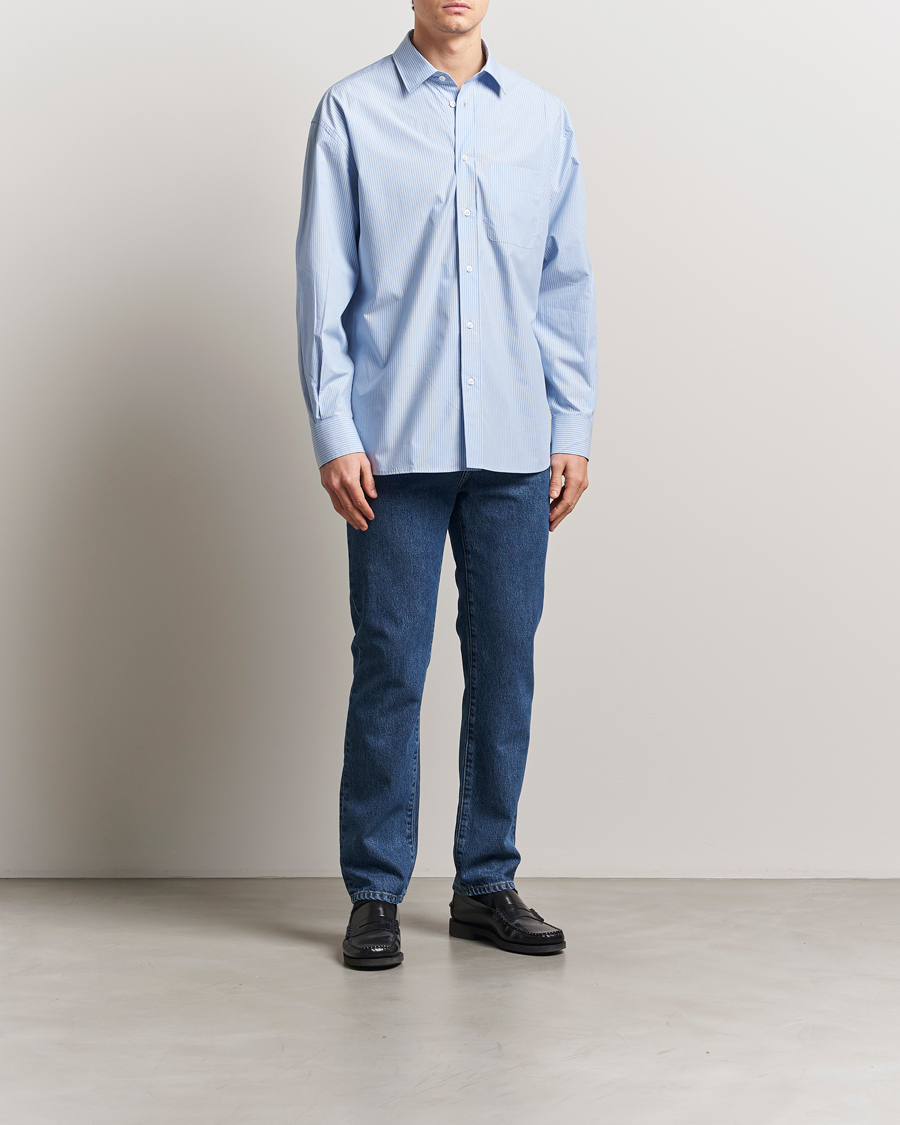 Herre | Skjorter | Filippa K | Striped Cotton Poplin Shirt Light Blue/White
