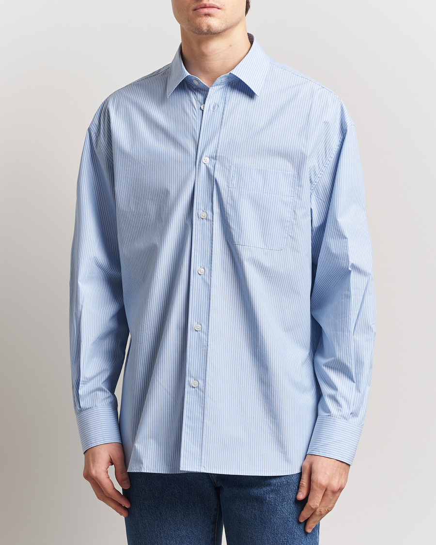 Herre | Skjorter | Filippa K | Striped Cotton Poplin Shirt Light Blue/White