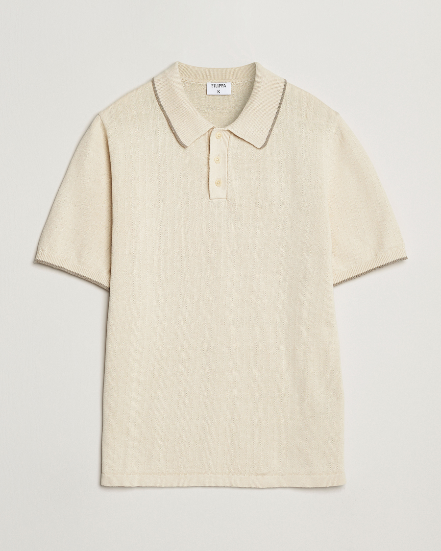 Herre | Pikéer | Filippa K | Linen Cotton Knitted Polo Cream White