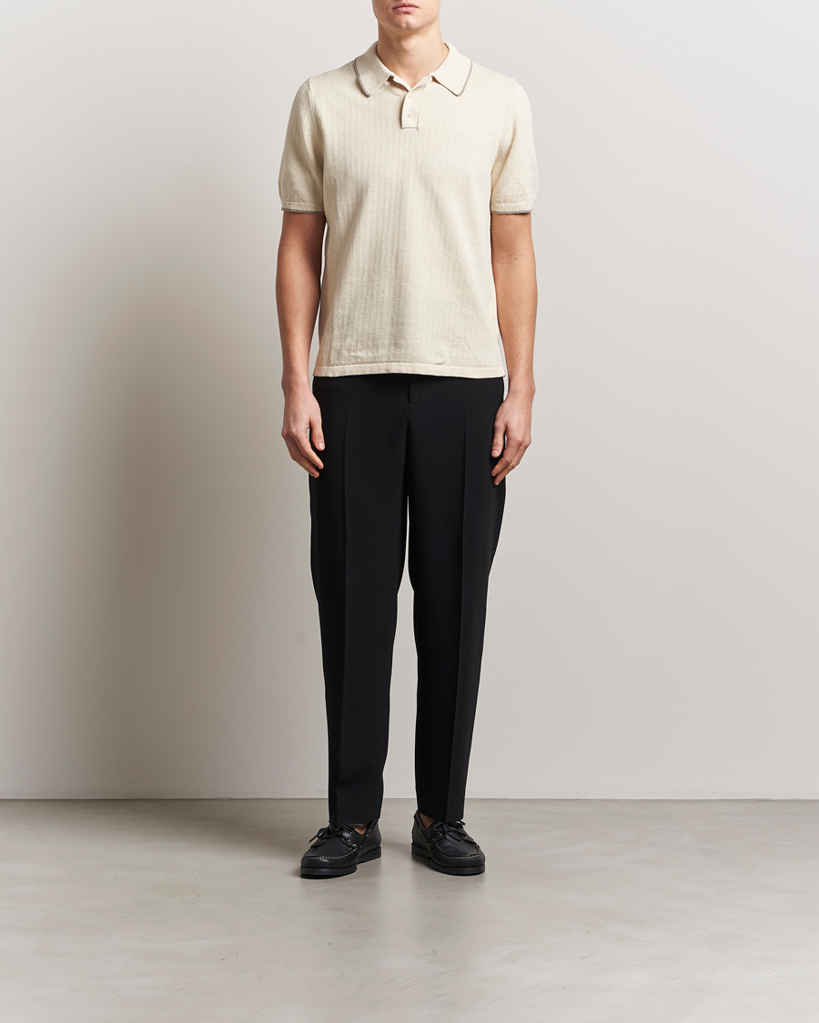 Herre | Pikéer | Filippa K | Linen Cotton Knitted Polo Cream White