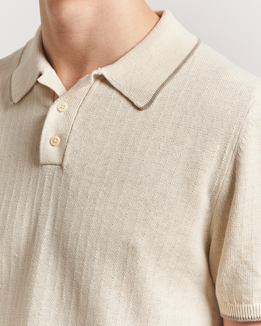 Herre | Pikéer | Filippa K | Linen Cotton Knitted Polo Cream White
