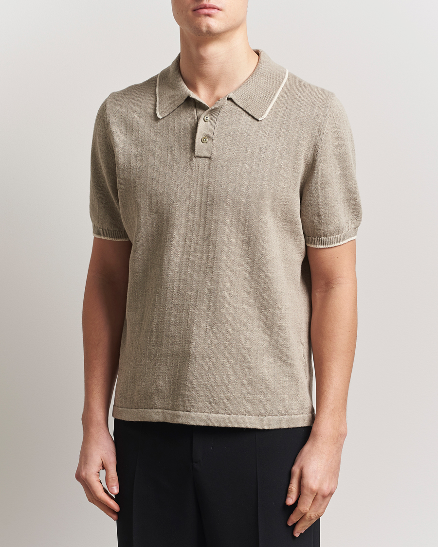 Herre | Pikéer | Filippa K | Linen Cotton Knitted Polo Moss Grey