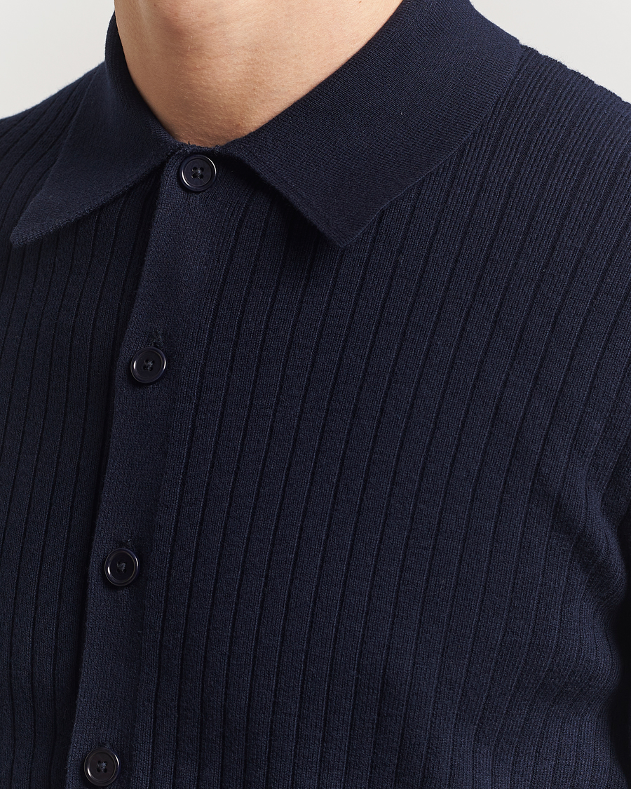 Herre | Gensere | Filippa K | Cotton Merino Ribbed Knitted Cardigan Navy