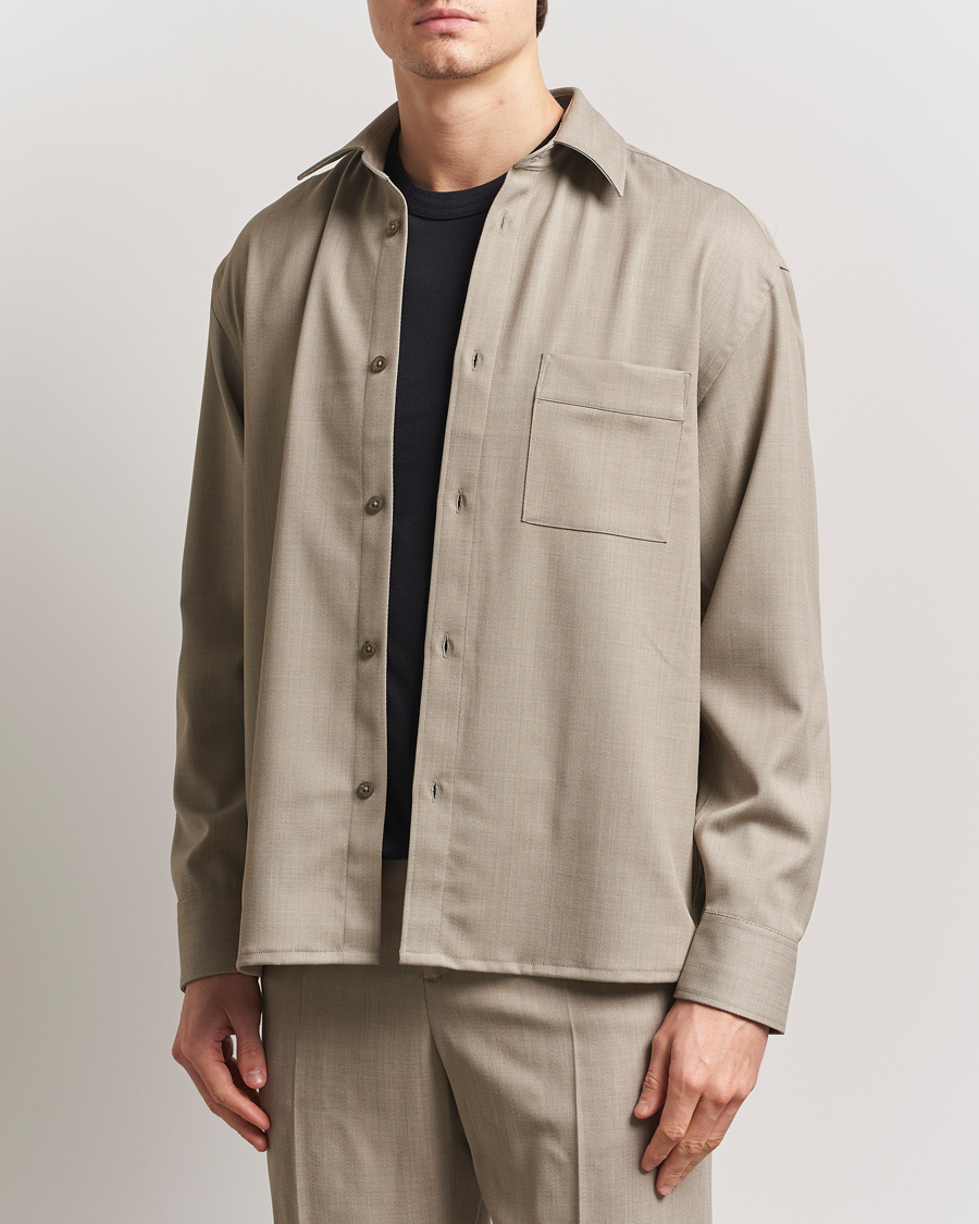 Herre | Skjorter | Filippa K | Boxy Wool Twill Shirt Sage Melange