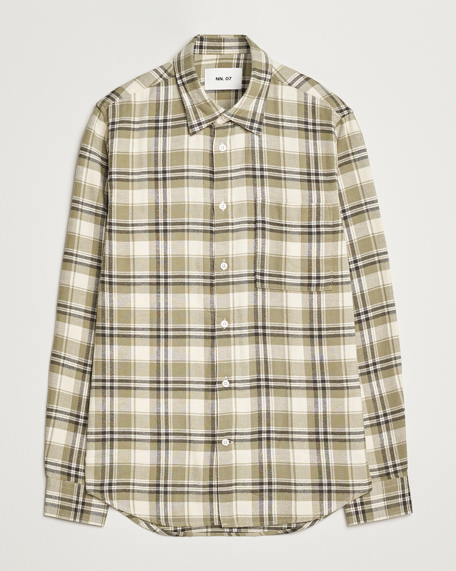 Herre | Skjorter | NN07 | Arne Brushed Cotton Checked Shirt Green/Beige