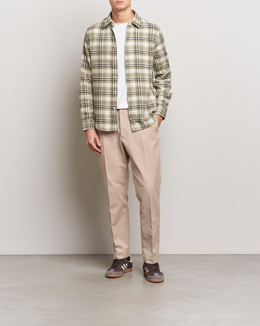 Herre | Skjorter | NN07 | Arne Brushed Cotton Checked Shirt Green/Beige