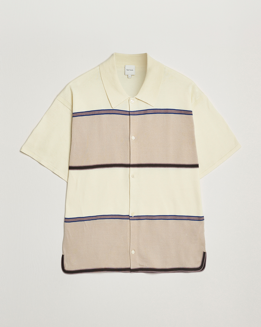 Herre | Skjorter | Paul Smith | Cotton Striped Knitted Short Sleeve Shirt White