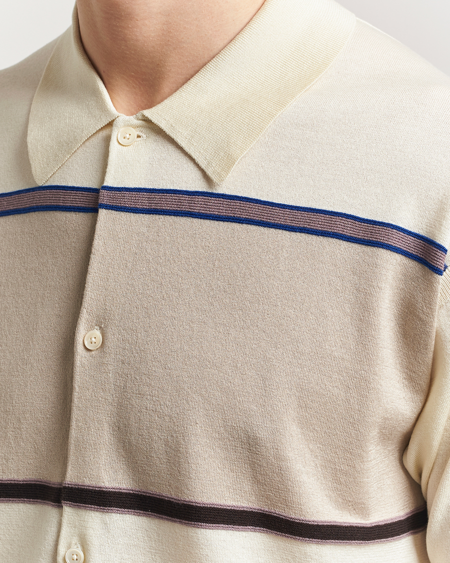 Herre | Skjorter | Paul Smith | Cotton Striped Knitted Short Sleeve Shirt White
