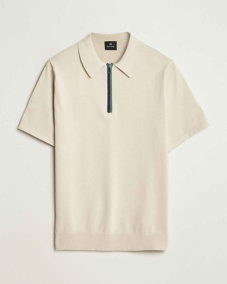 Herre | Pikéer | PS Paul Smith | Cotton Knitted Half Zip Polo Off White