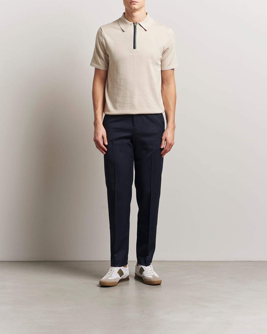 Herre | Pikéer | PS Paul Smith | Cotton Knitted Half Zip Polo Off White