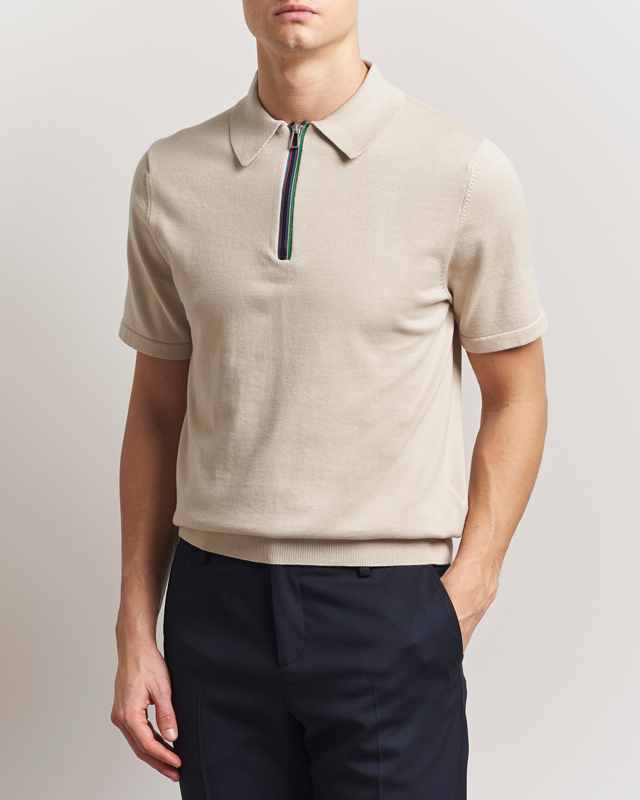 Herre | Pikéer | PS Paul Smith | Cotton Knitted Half Zip Polo Off White