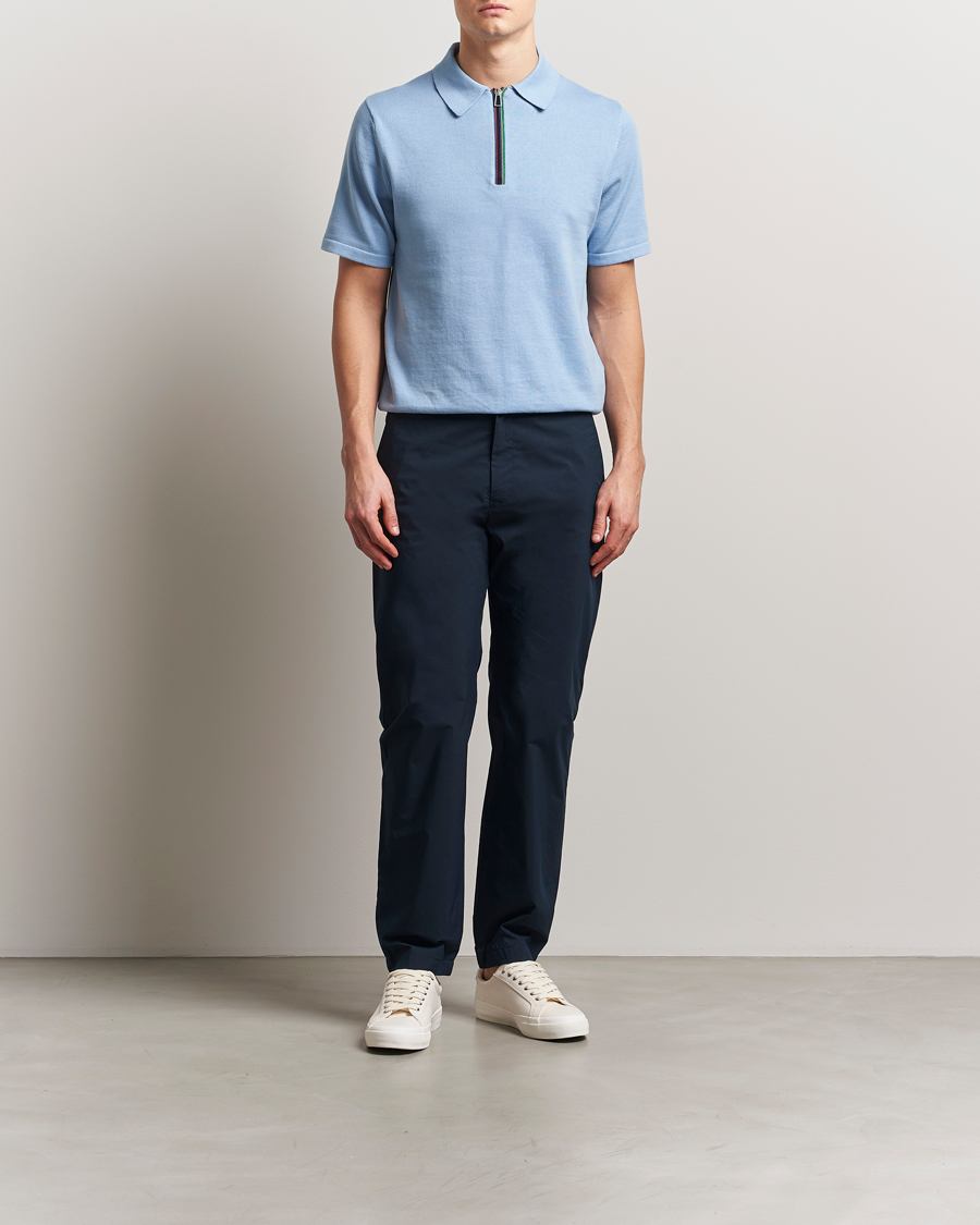 Herre | Pikéer | PS Paul Smith | Cotton Knitted Half Zip Polo Light Blue